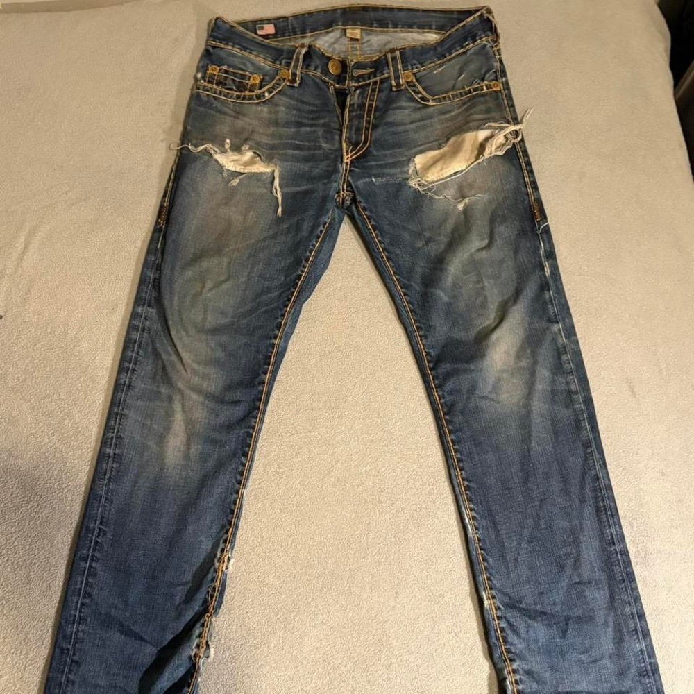 Vintage True Religion slim fit distressed denim jeans waist 33